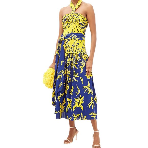 Proenza Schouler Women's Degrade Floral Halter Dress - Cobalt Mult Size M NEW - Picture 1 of 12